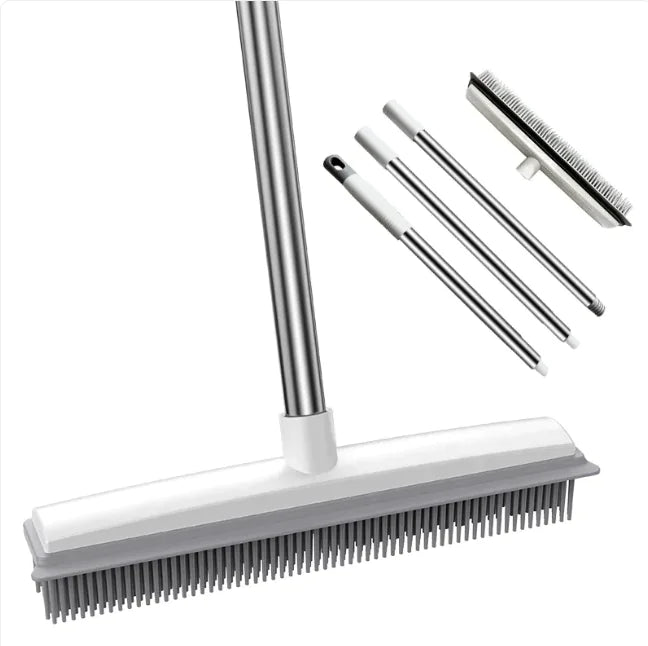 Multi-Surface Rubber Broom – Pet Hair Remover for Carpets & Hard Floors