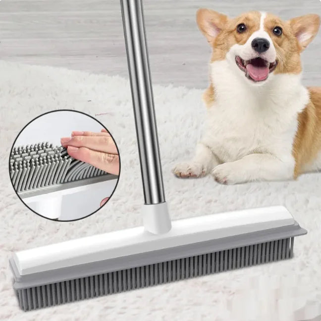 Multi-Surface Rubber Broom – Pet Hair Remover for Carpets & Hard Floors