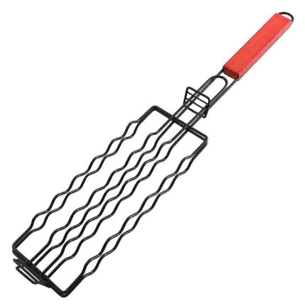 Hot Dog Grill Basket with Wooden Handle – Easy BBQ Sausage & Kebab Rack